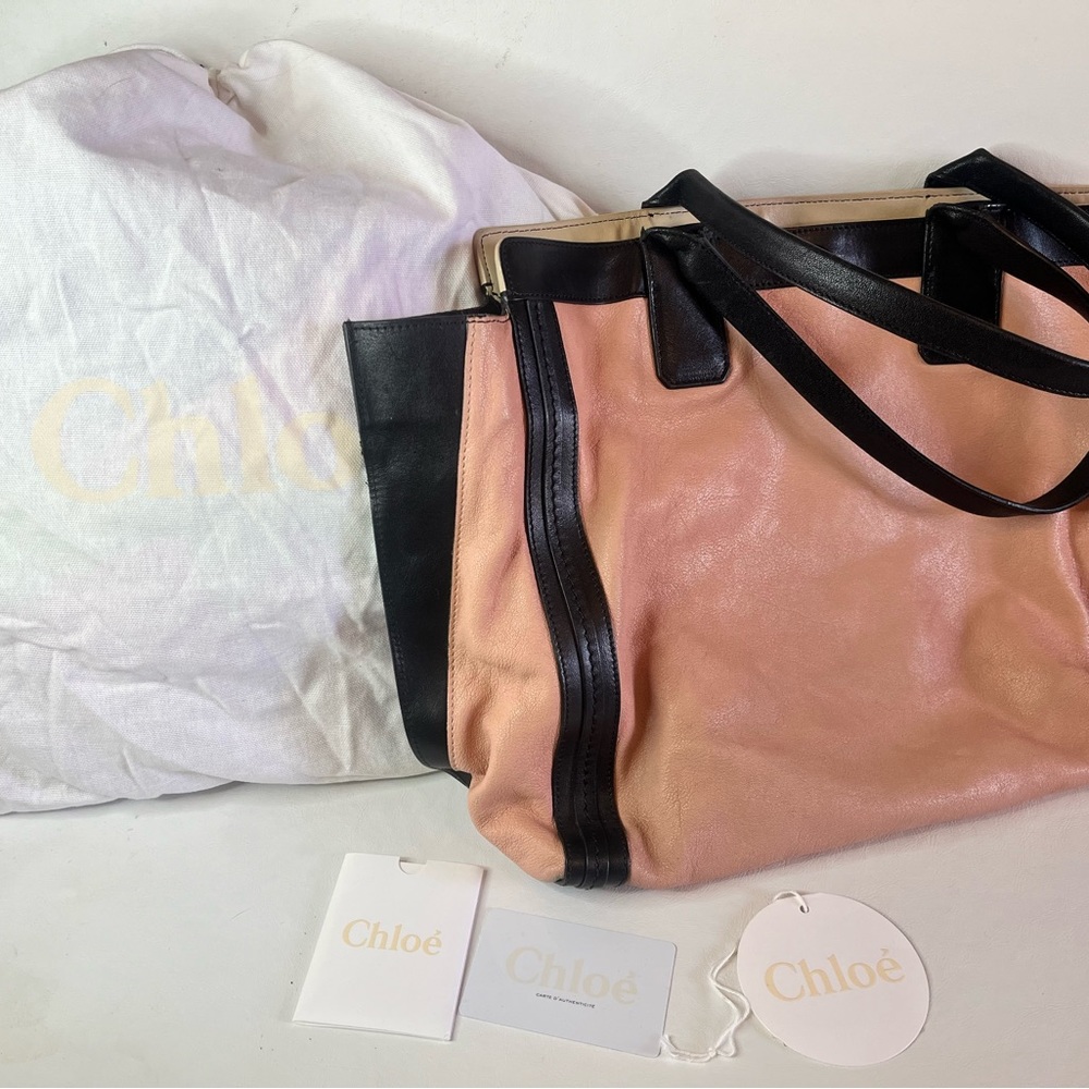 Chloe Allison Shopping Tote Bag. Anenome pink and black. Travel carry on